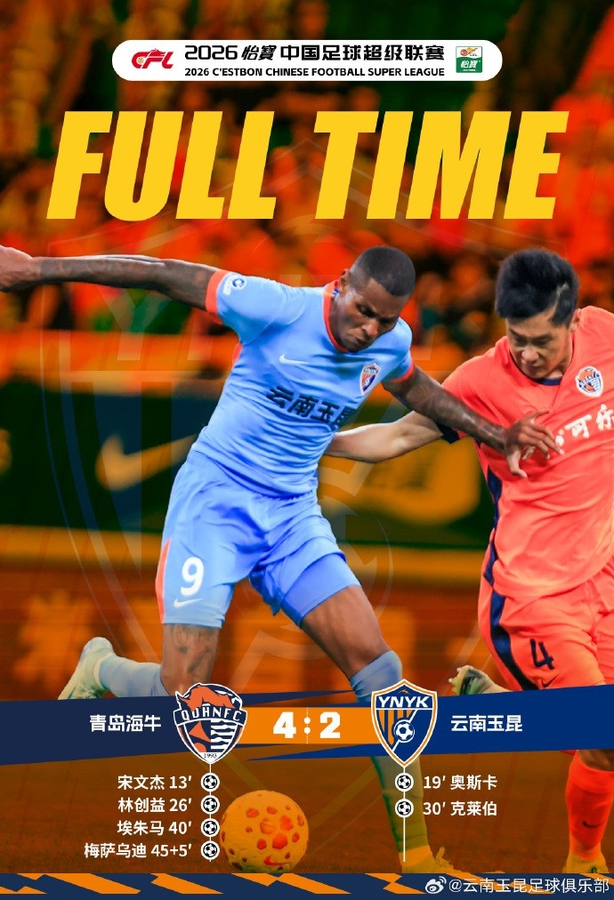半场6球定局:海牛4-2玉昆,林创益传射埃朱马补射