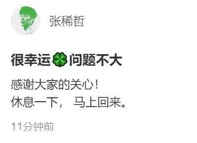 张稀哲无对抗扭伤退场,自宣“问题不大”即将回归 张稀哲无对抗扭伤退场,自宣“问题不大”即将回归