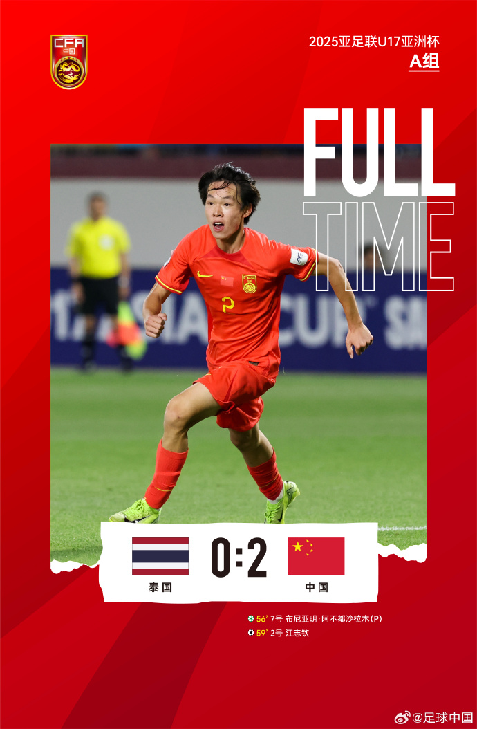 U17亚洲杯：布尼亚明传射 国少2-0泰国获小组第三
