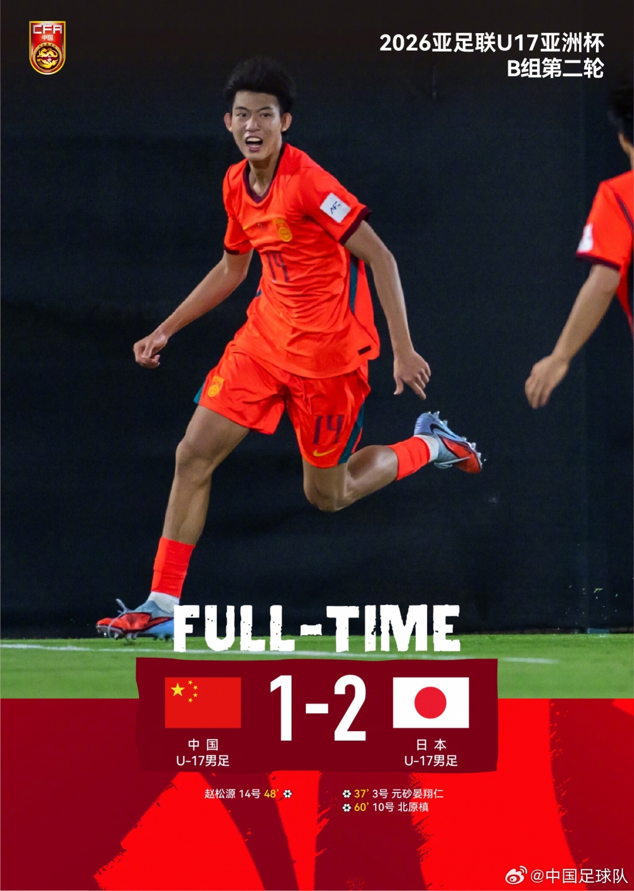 两连败!U17国足1-2日本,全场仅2次射门,赵松源难救主 两连败!U17国足1-2日本,全场仅2次射门,赵松源难救主