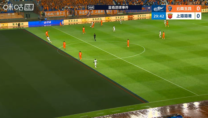 双响炮！海港半场2-0玉昆 魏震垫射岳鑫内切 两次争议判罚成转折