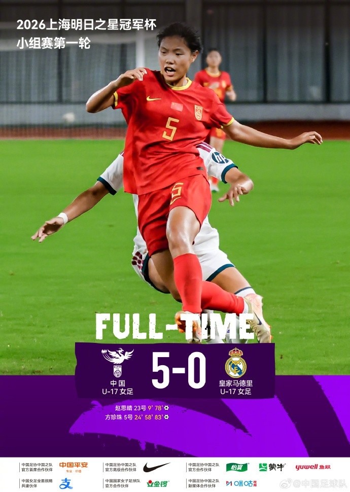 皇马女足U17来华阵容实为U19班底 中国U17女足5-0取胜
